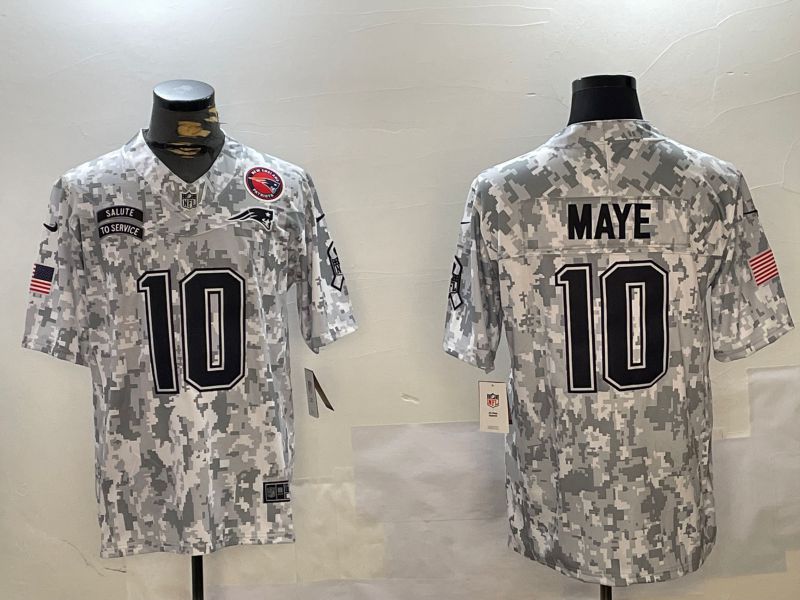 Men New England Patriots #10 Maye Nike Arctic Camo 2024 Salute to Service Limited NFL Jersey style 2